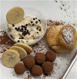 Assortment of baked goods arranged in a tray