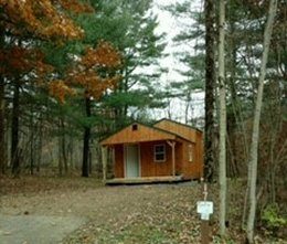 Exterior view of a cabin with porch