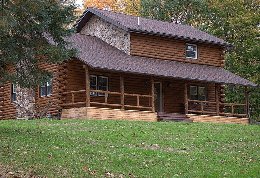 Exterior view of two-story rental cabin