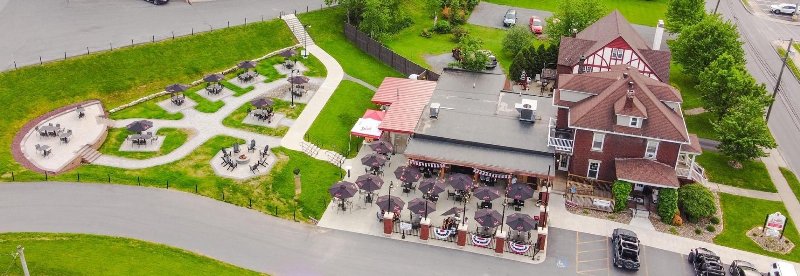 Aerial view of Straub Visitors Center & Tap Room