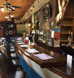 Interior of restaurant, showing bar